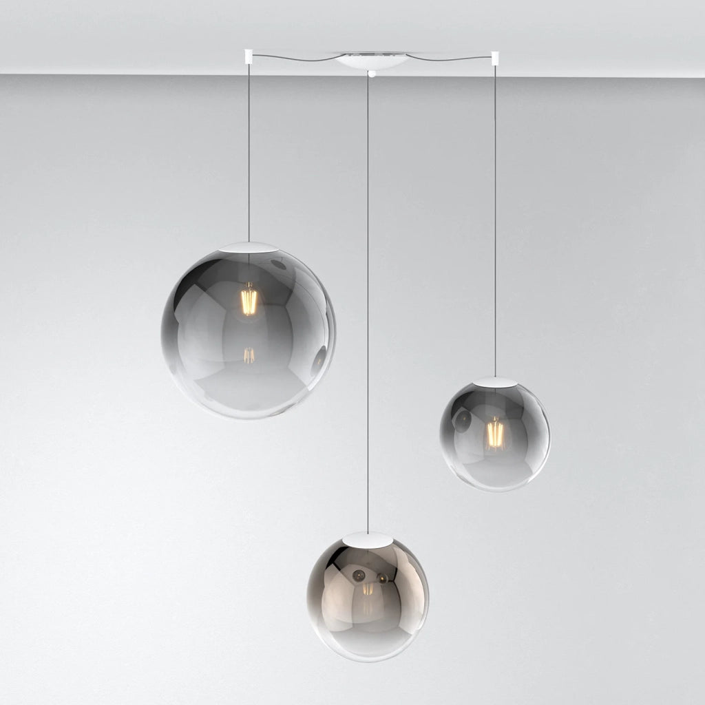 Lampadario Moderno Big Eclipse Metallo Bianco Vetro Fumè-Bronzo 3 Luci E27