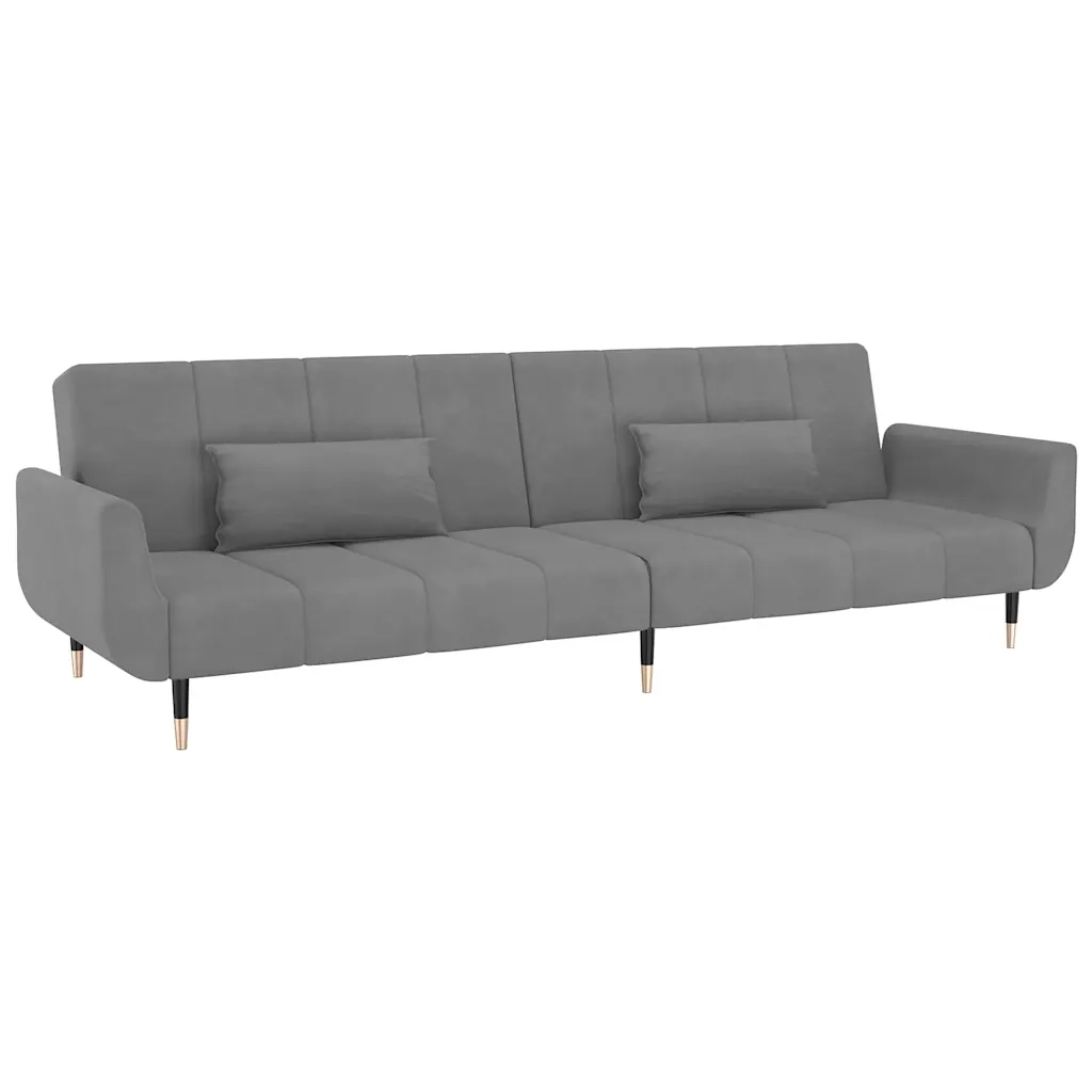 Divano Letto a 2 Posti con 2 Cuscini Grigio Chiaro in Velluto 337582