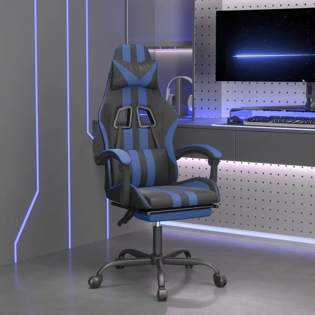 Sedia da Gaming con Poggiapiedi Nero e Blu in Similpelle 3143830