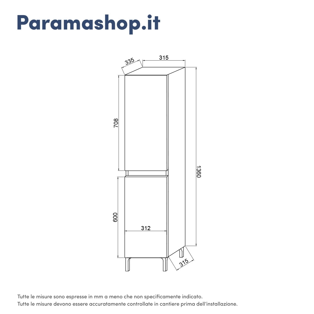 Colonna a terra 136cm con due ante rovere grigio | Sila
