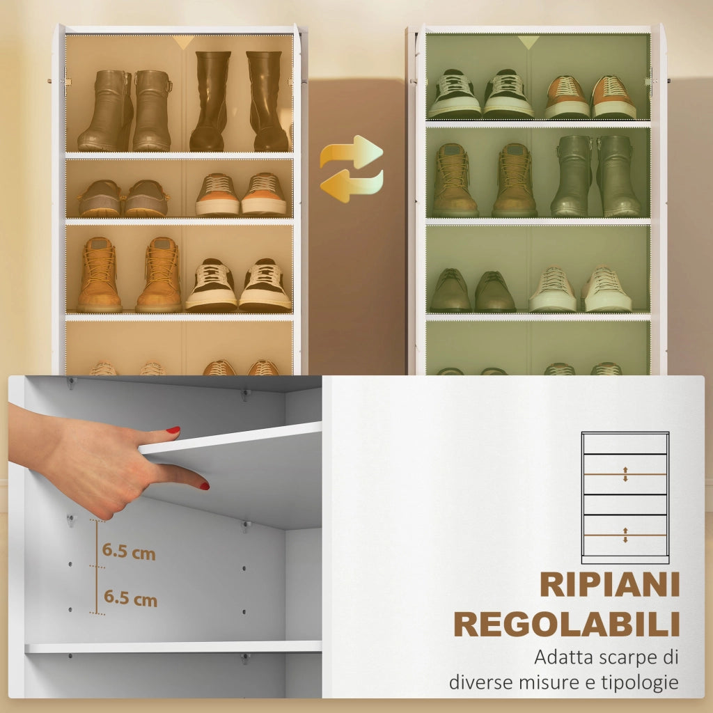 Scarpiera da Ingresso 55x36x108 cm Moderna con 5 Ripiani Regolabili in Legno Bianco Lucido