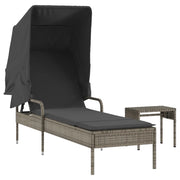 Lettino Prendisole | Sdraio da giardino | Lettino da sole con Baldacchino e Tavolino Grigio Polyrattan