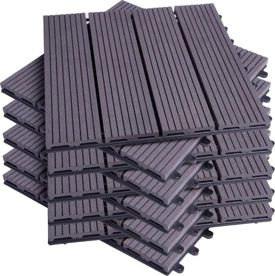 Set di 11 pannelli di pavimentazione per esterni - lastre di pavimento con sistema di click - pavimento - 30x30 cm - WPC - antracite