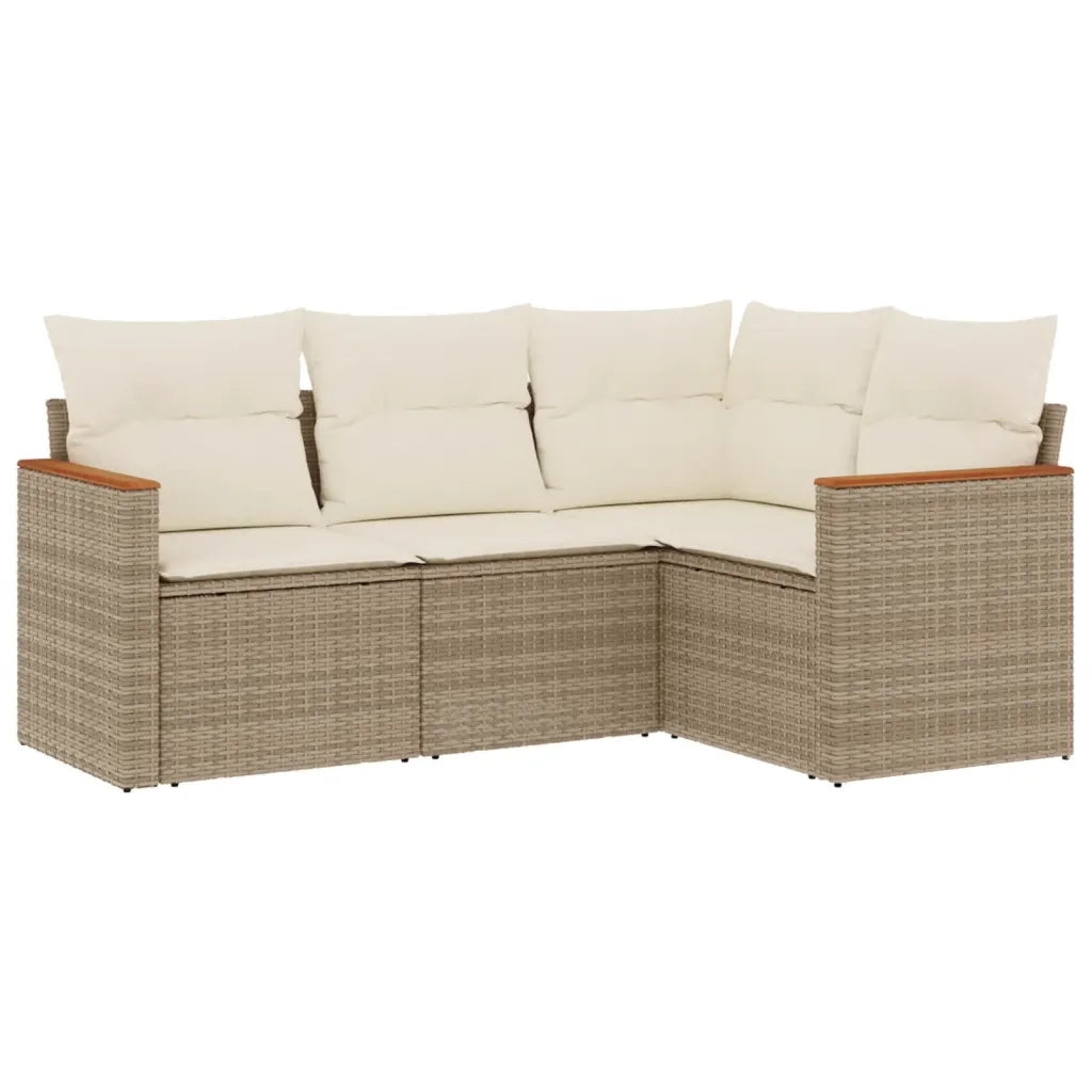 Set Divano da Giardino 4 pz con Cuscini-Sofa da Giardino-Divanetto da esterno Beige in Polyrattan 927191
