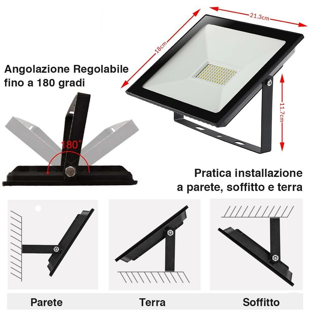 Set 2 Fari Led 50W Luce Alta Luminosita 5000lm Bianco Faro Faretti Esterno Slim