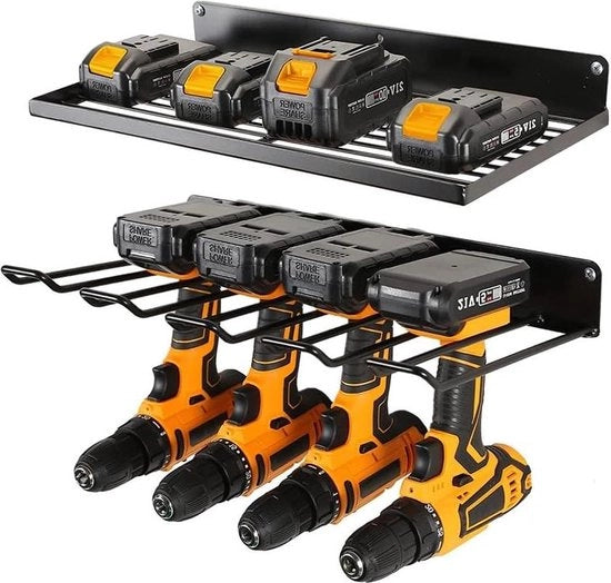 Organizzatore di Strumenti Elettrici per Parete con Raggiunto per 4 Strumenti - Organizzatore di Strumenti per Fai da Te - Progetto di Reticolo Anti-derapante - Raggiunto di Magazzino per Garage