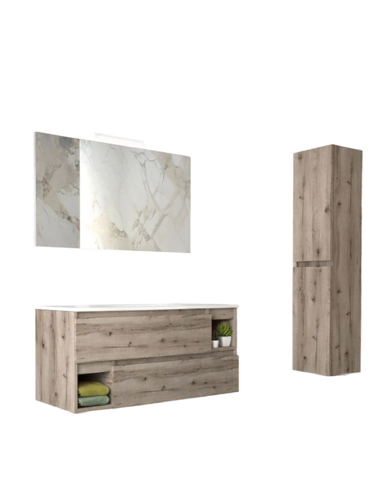 Mobile da Bagno Sospeso con Lavabo 100 cm e Specchio Dany Rovere Naturale