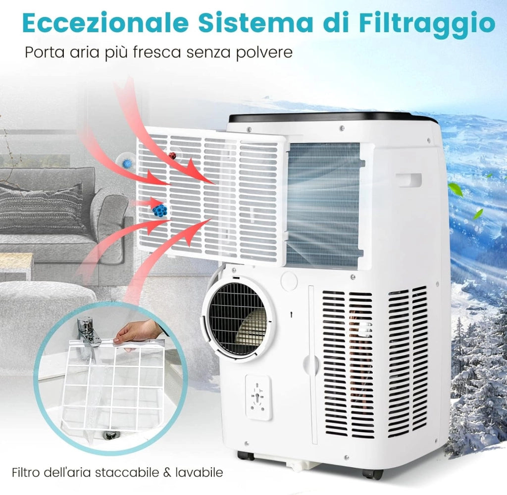 Condizionatore Portatile Caldo e Freddo, 12000BTU/3,5kW, 5 in 1 con Riscaldamento, Raffreddamento, Ventola, Deumidificazione, Modalità Notturna, 24H Timer, R290 (12000BTU|25m²+|Pro)
