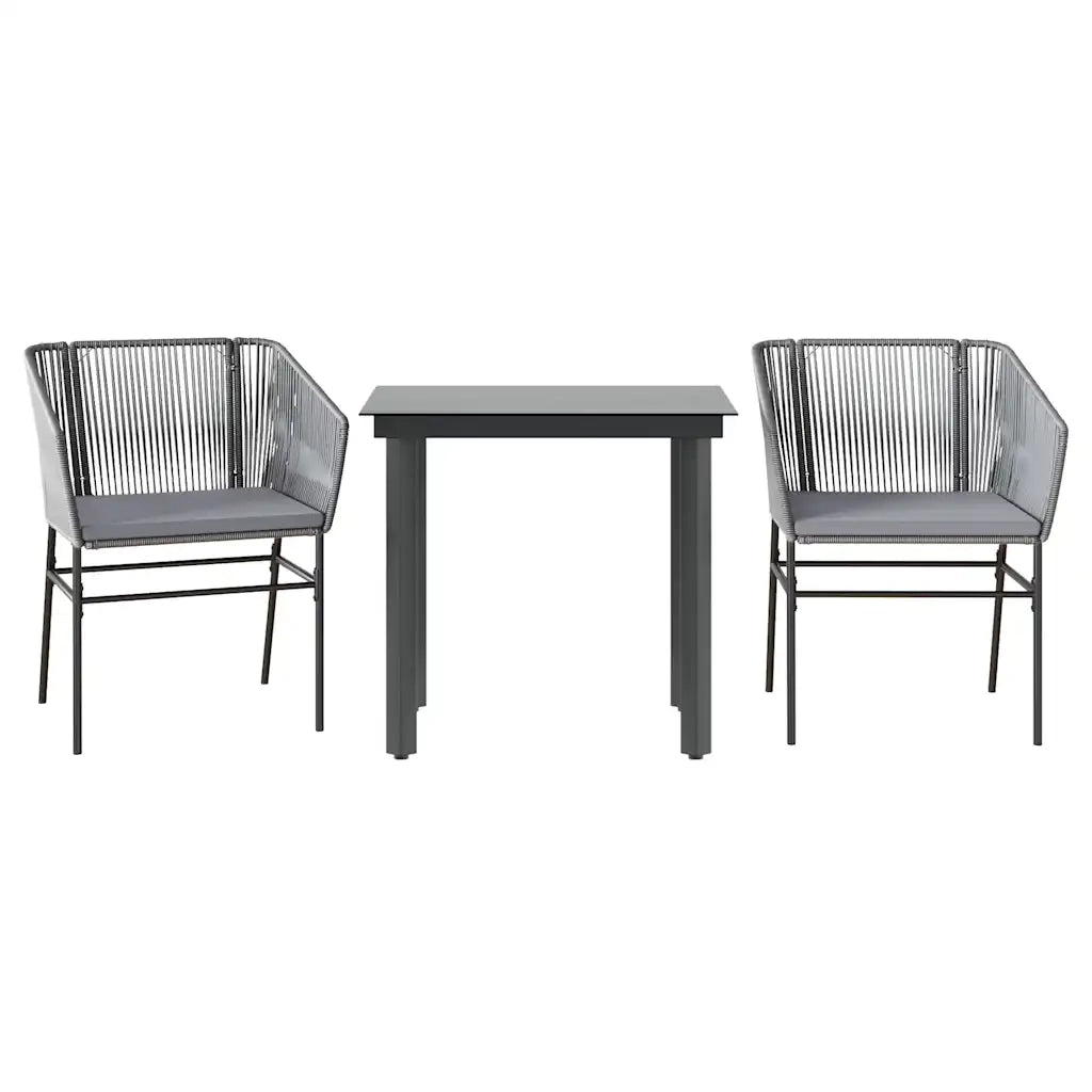 Set da Pranzo da Giardino 3 pz con Cuscini in Polyrattan Vetro
