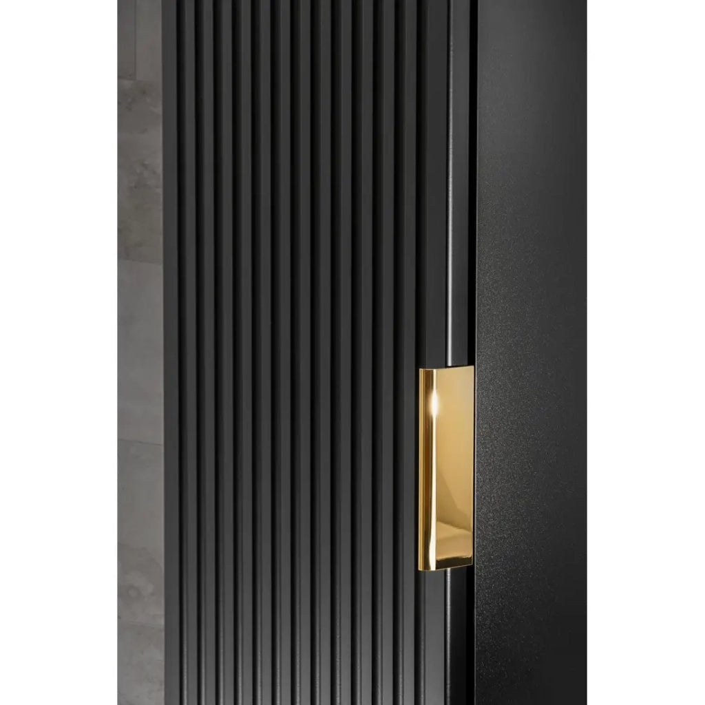 Colonna bagno NOXERA – 1 porta – Nero opaco – Design scanalato e maniglie personalizzabili