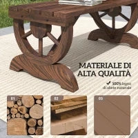 Panca a 2 Posti da Esterno in Legno di Abete con Effetto Bruciato (98x50x39.5cm) Gambe con Design a Ruota(Ø41cm)