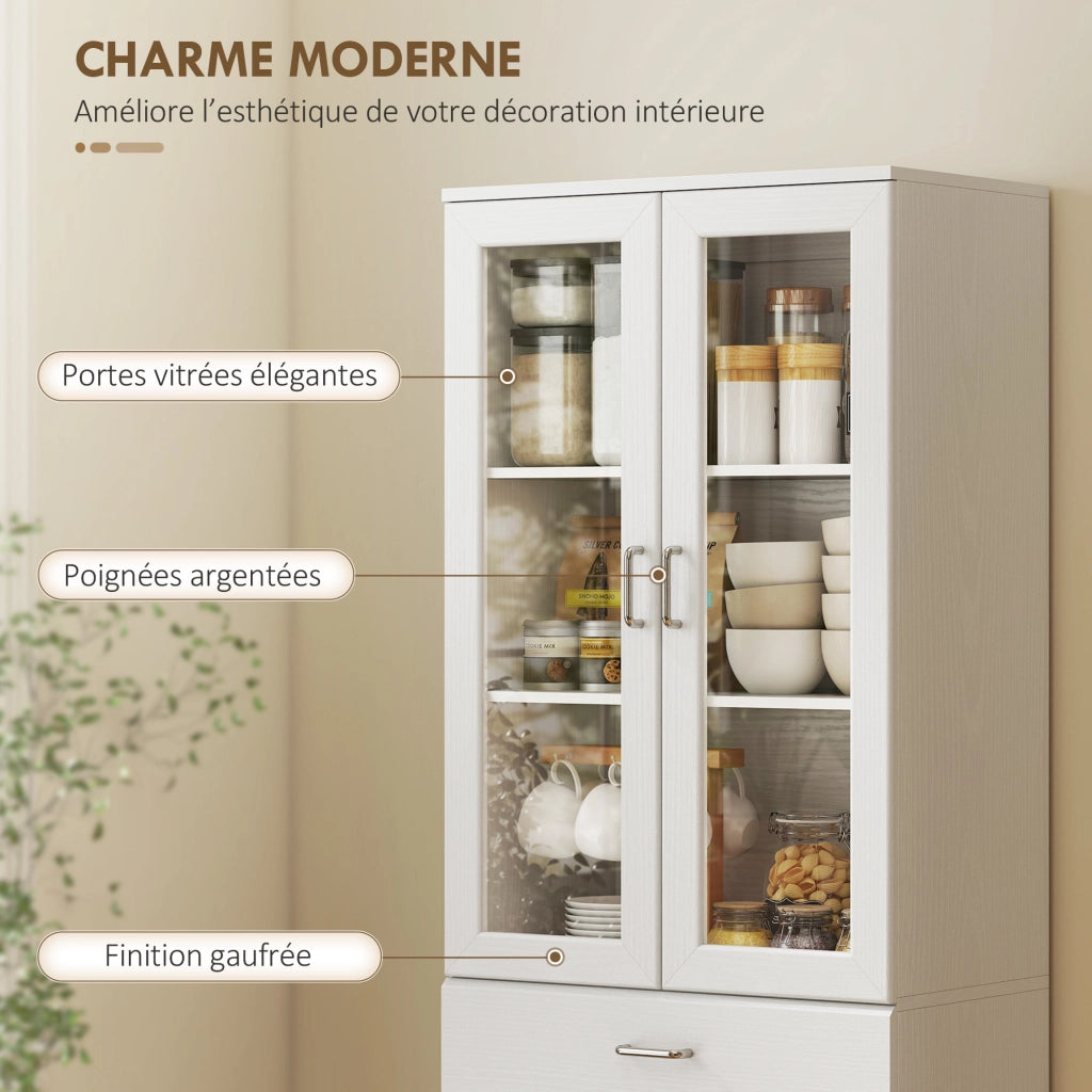 Credenza Cucina ¨C zephmum ¨C 4 Porte 2 Vetro, Cassetti, Bianco, 60x35x180cm