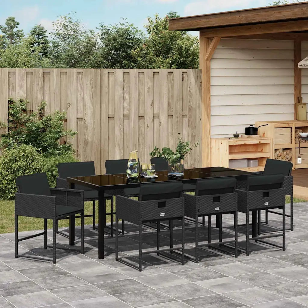 Set da Pranzo per Giardino con cuscino 9 pcs Nero polyrattan 3380011