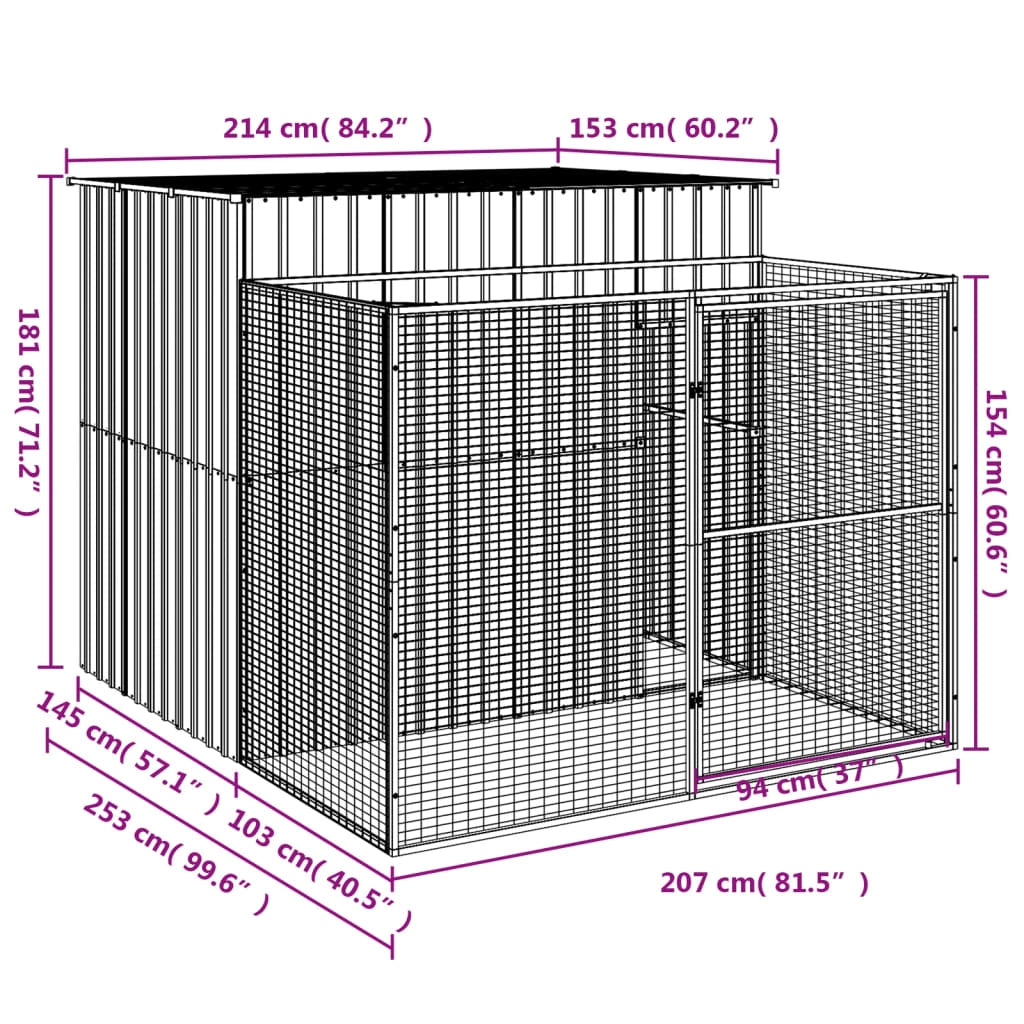 Cuccia per cani con recinto 214 x 253 x 181 cm antracite 02_0043481
