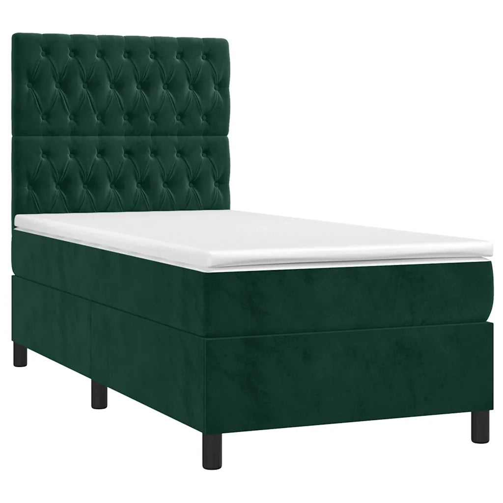 Letto a Molle con Materasso e LED Verde Scuro 90x190 cm Vellutocod mxl 99108