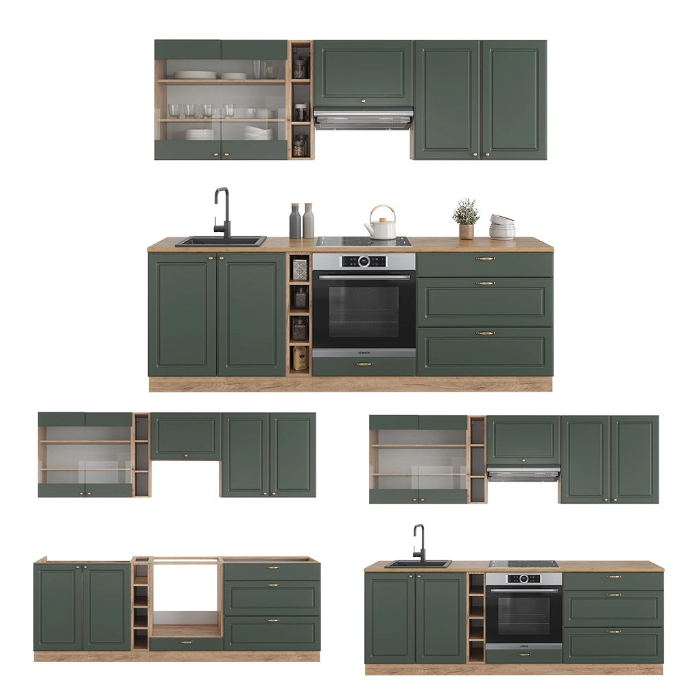 Cucina componibile Fame-Line Verde-oro rustico/Rovere dorato 235 cm, PL Marmo Vicco
