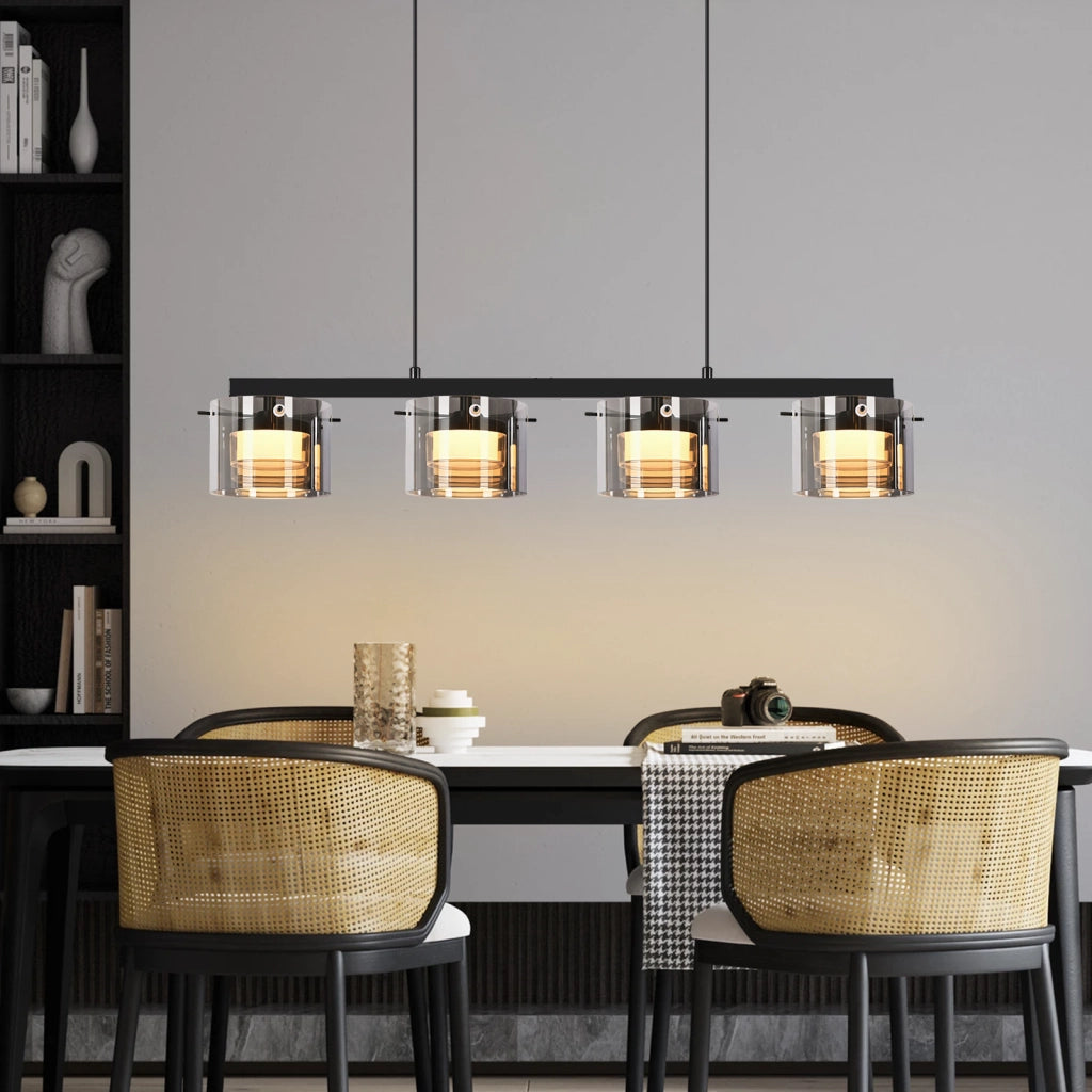 ZMH Lampada a Sospensione Vetro 4 Luce 140 cm LED Altezza Regolabile per Sala da Pranzo Soggiorno Camera da Letto
