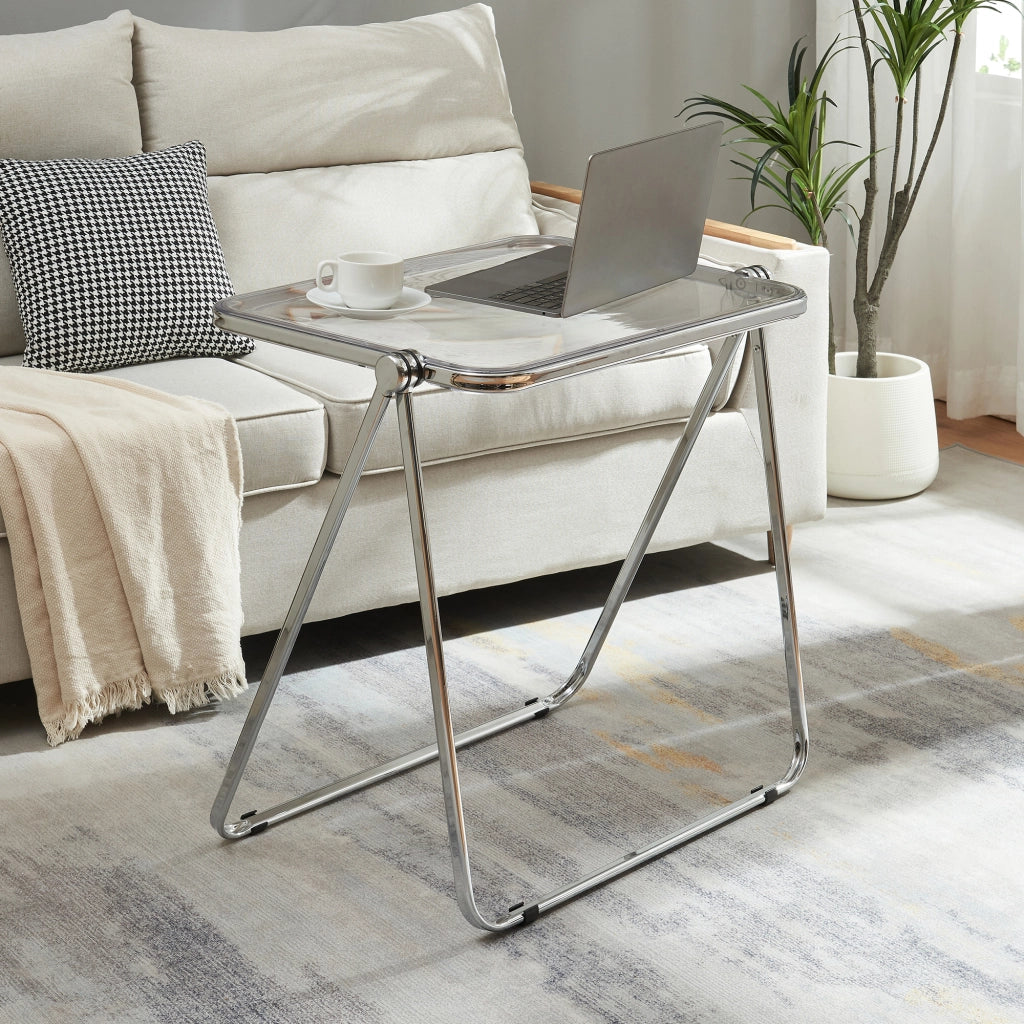 Tavolo Pieghevole Alerhavn Tavolino Portatile per Divano Laptop 70x49x68 cm Trasparente [en.casa]