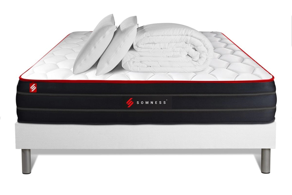 Pacchetto letto completo - Materasso 160x200cm + Box spring con doghe (kit) + 2 cuscini + Piumino - Boost