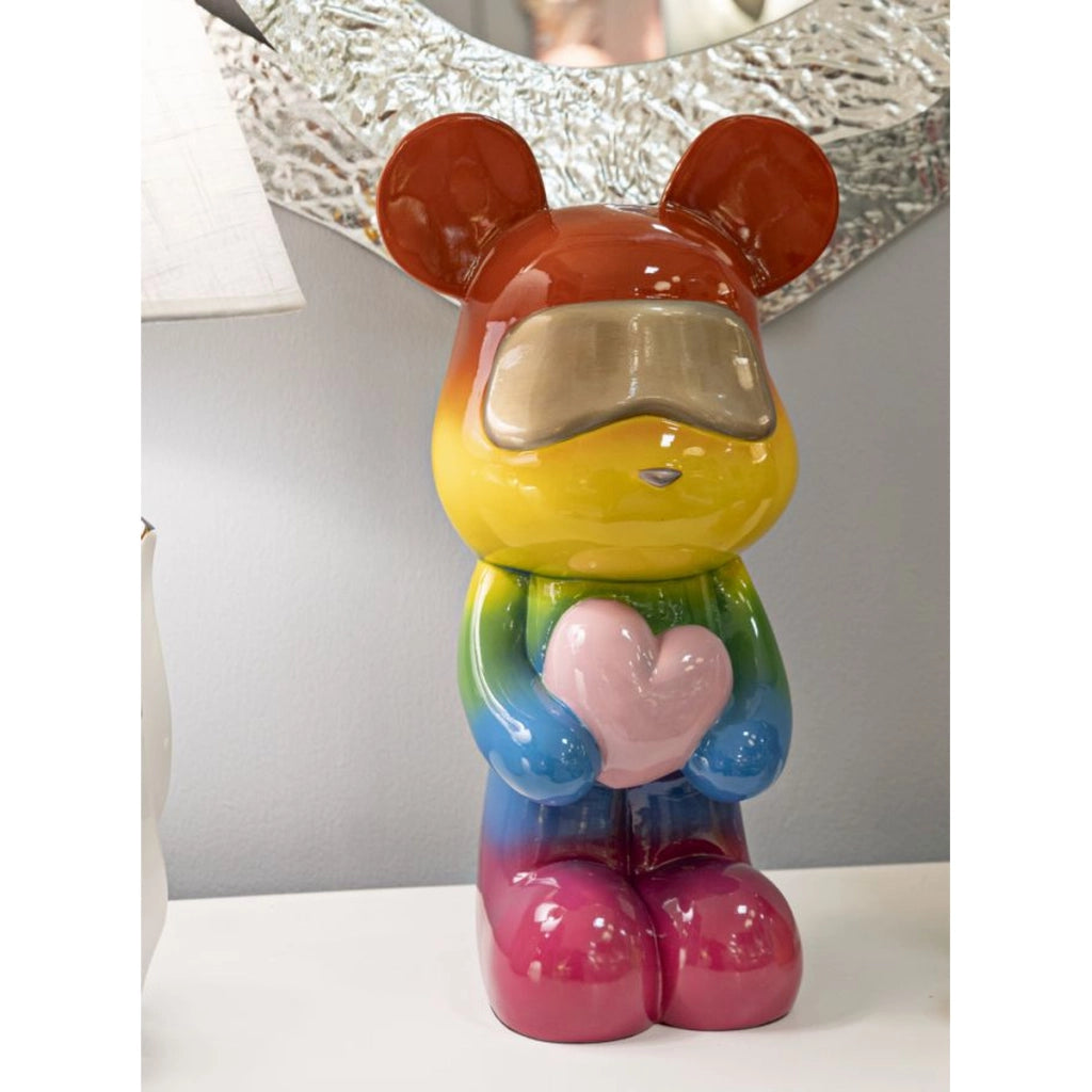 Scultura orsetto Rainbow in piedi in resina arcobaleno