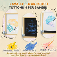 Cavalletto per Bambini Doppia Lavagna per Gesso e Pennarelli Lavagnetta Magnetica e Rotolo di Carta Legno