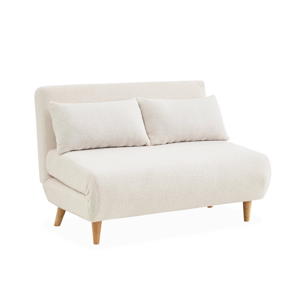 Divano letto in tessuto bouclé, 2 posti, crema