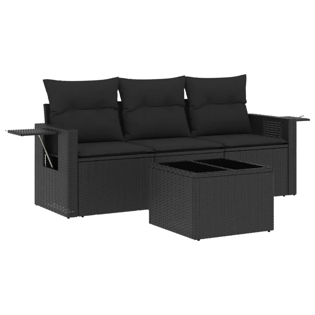 Set Divani da Giardino 4 pz con Cuscini Nero in Polyrattancod mxl 112850