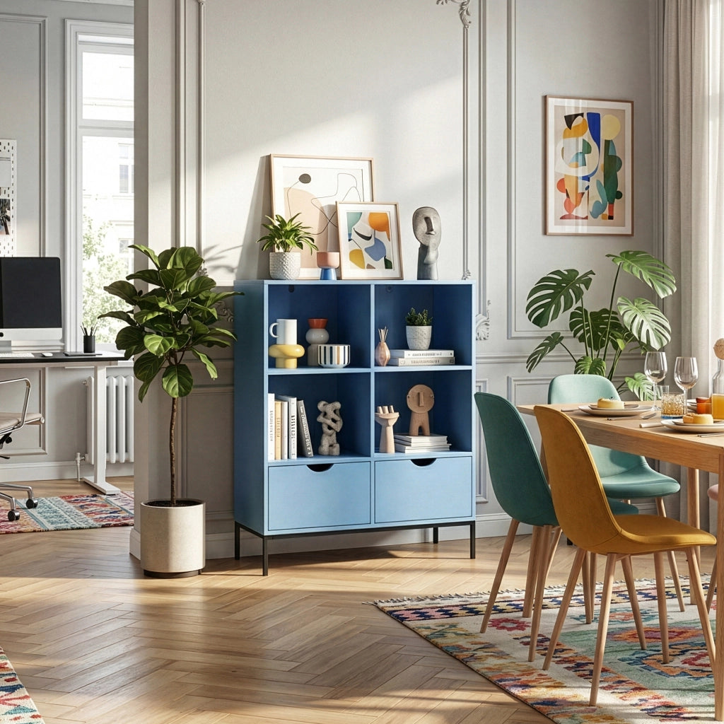 Libreria Colwyn a 4 Ripiani e 2 Cassetti Scaffale da Terra 105 x 80 x 40 cm - Blu [en.casa]