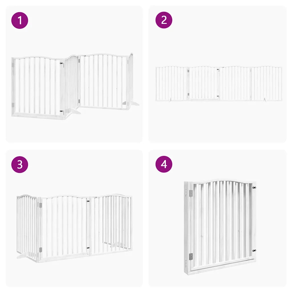 vidaXL Cancello Cani Porta Pieghevole Bianco 4 Pannelli 320 cm Pioppo