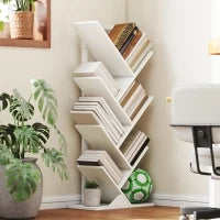Libreria a Forma di Albero con 7 Ripiani e Sistema Anti-ribaltamento per Soggiorno Camera da Letto 50x24x109 cm Bianco