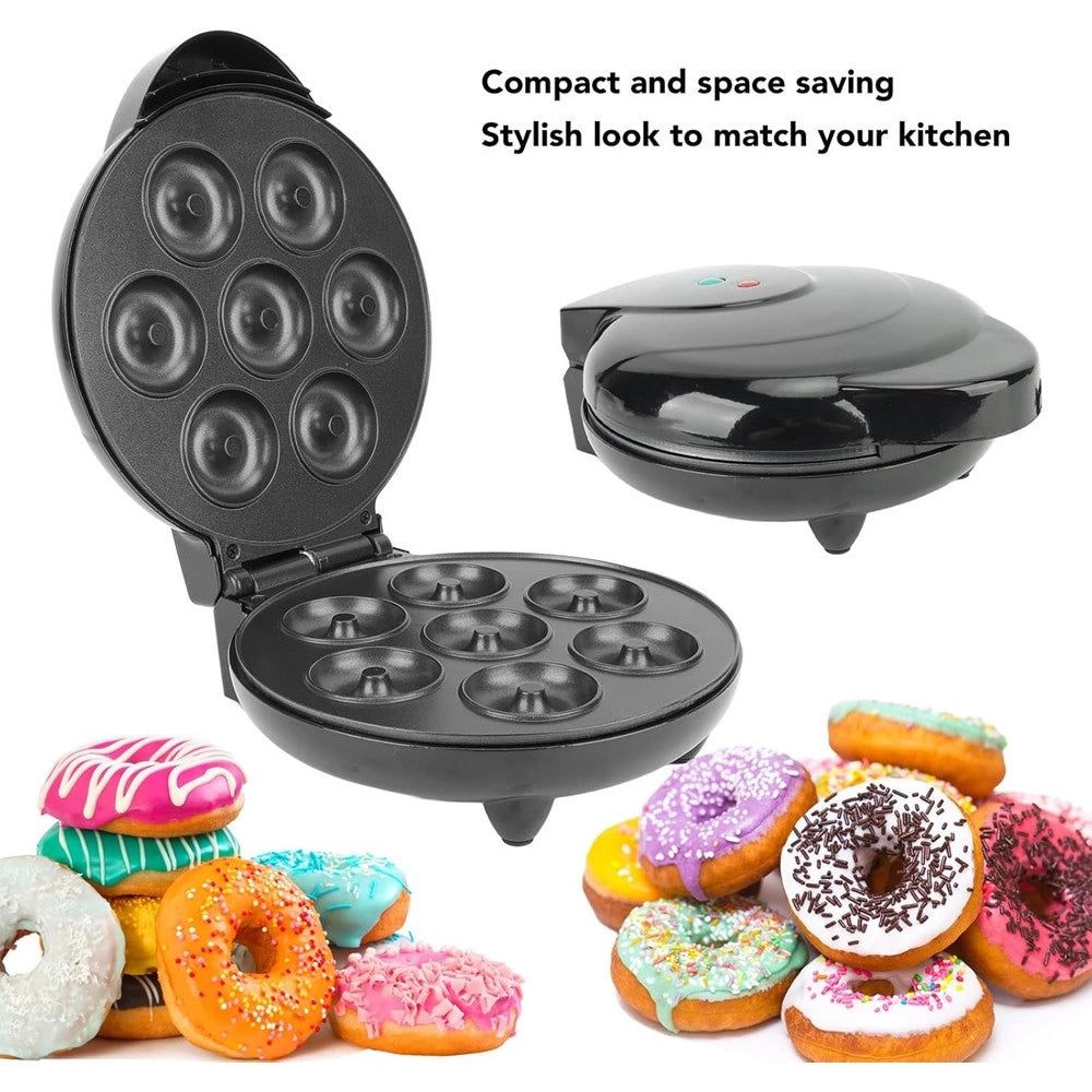 Trade Shop - Mini Donut Maker 1000w Antiaderente Riscaldamento A Doppia Faccia Elettrico 7 Ciambelle -