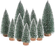 Decoro per tavolo, mini alberi di Natale, 10/15/20 cm, 10 pezzi, con base in legno, per decorazione natalizia, DIY, vetrina (verde)