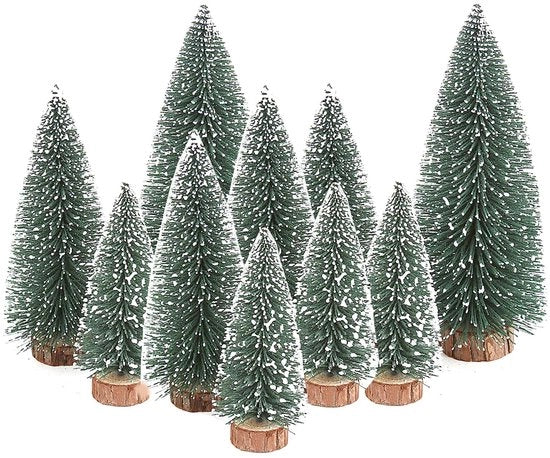 Decoro per tavolo, mini alberi di Natale, 10/15/20 cm, 10 pezzi, con base in legno, per decorazione natalizia, DIY, vetrina (verde)