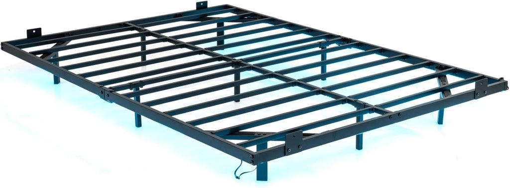 GIANTEX Telaio letto 140 x 200 cm, letto in metallo con luci a LED, telaio in metallo, letto a piattaforma, struttura per letto con tappi antiscivolo, piattaforma in metallo, letto matrimoniale