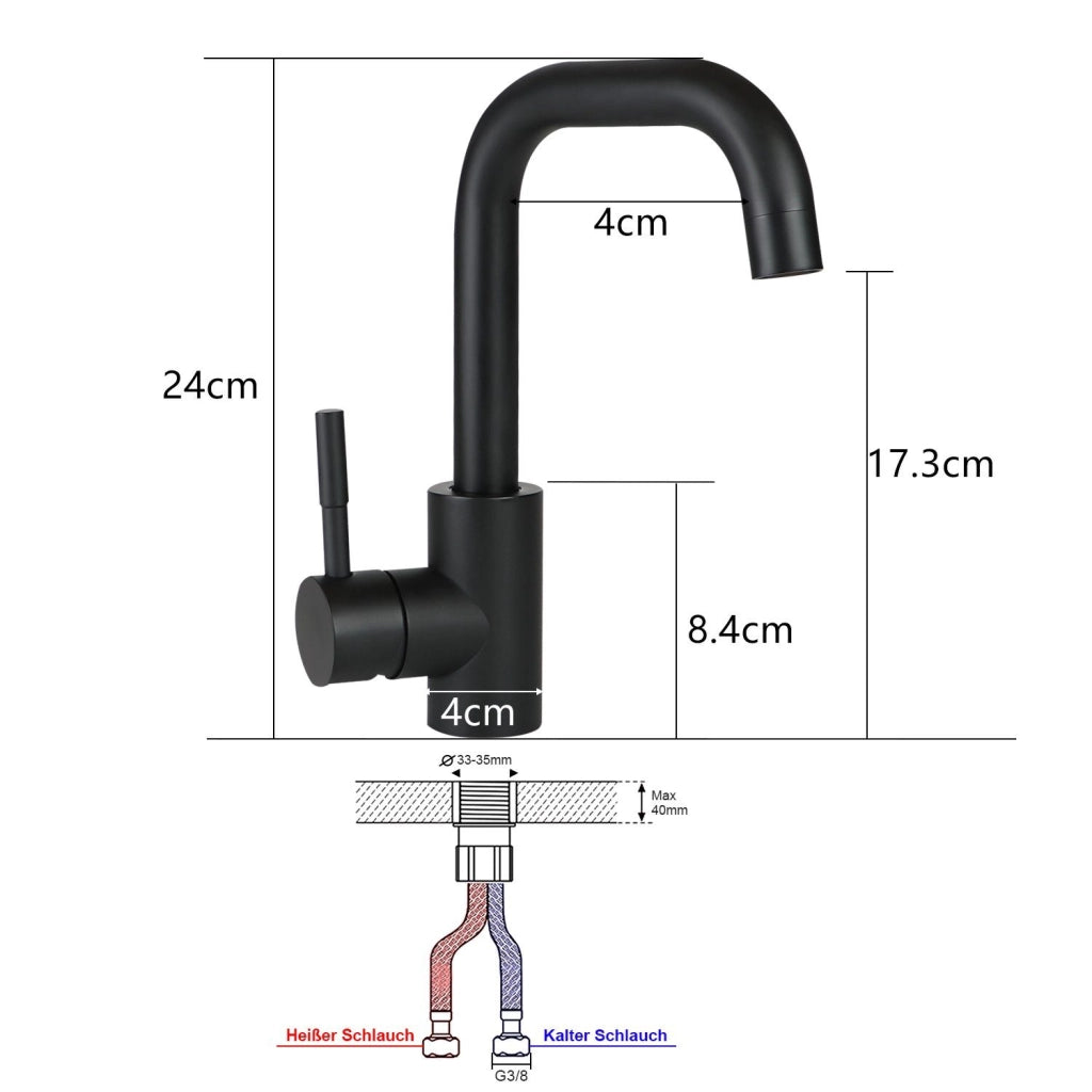 ZMH Rubinetto Lavabo Acciaio Inossidabile Nero Miscelatore Monocomando Alta Pressione Acqua Calda Fredda Per Bagno