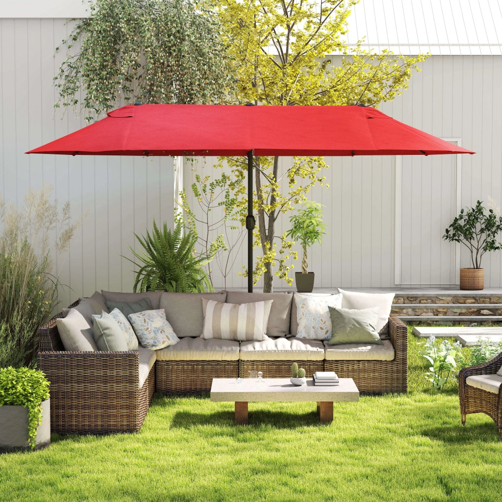 Doppio parasole 455 x 270 cm Parasole da giardino con manovella ovale stabile Paletto metallico Parasole da mercato Doppio parasole da patio Parasole per spiaggia Balcone Patio Giardino Rosso vino