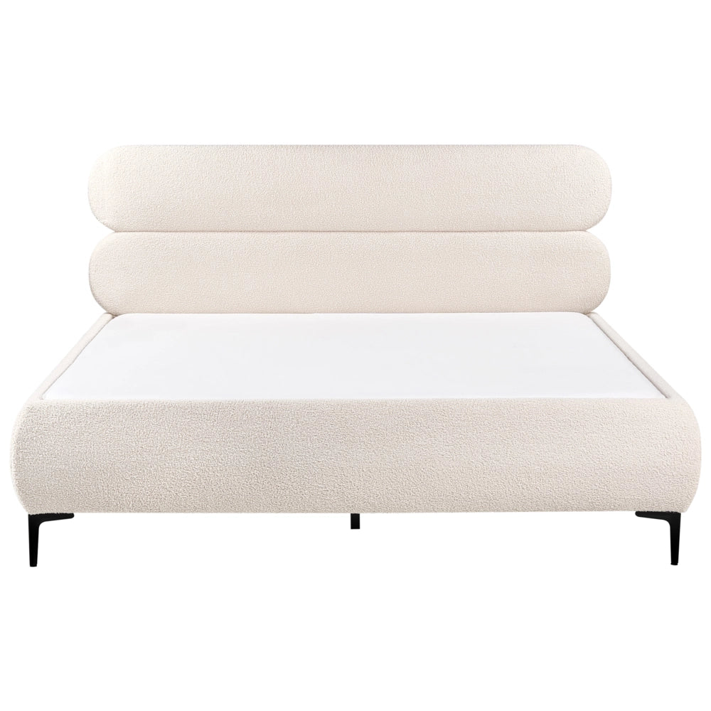 Letto con rete bouclé bianco sporco 180 x 200 cm testata gambe in metallo nero camera da letto classica minimalista