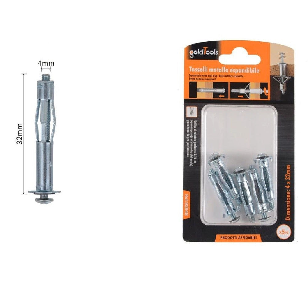 Trade Shop - Set 5 Pz Tasselli Metallici Espandibili Viti A Espansione Stile I 4 X 32mm 92848 -
