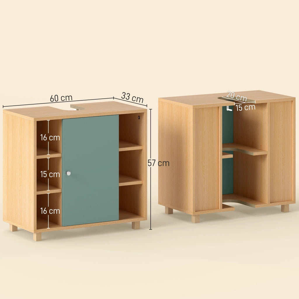 Mobile da bagno sottolavabo con 6 ripiani e anta ¨C zephmum ¨C 60x33x57 cm verde