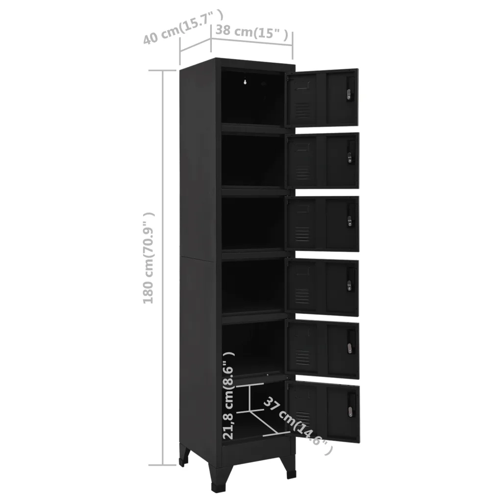 Armadietto da ufficio moderno 38 x 40 x 180 cm con 6 ante chiudibili a chiave in acciaio nero 02_0047008