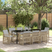 Set da Pranzo da Giardino 9 Pezzi con Cuscini Beige Vimini