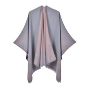 Sciarpa retr¨° a doppio strato con spacco, adatta a tutte le stagioni, mantella da donna in cashmere con nappe.