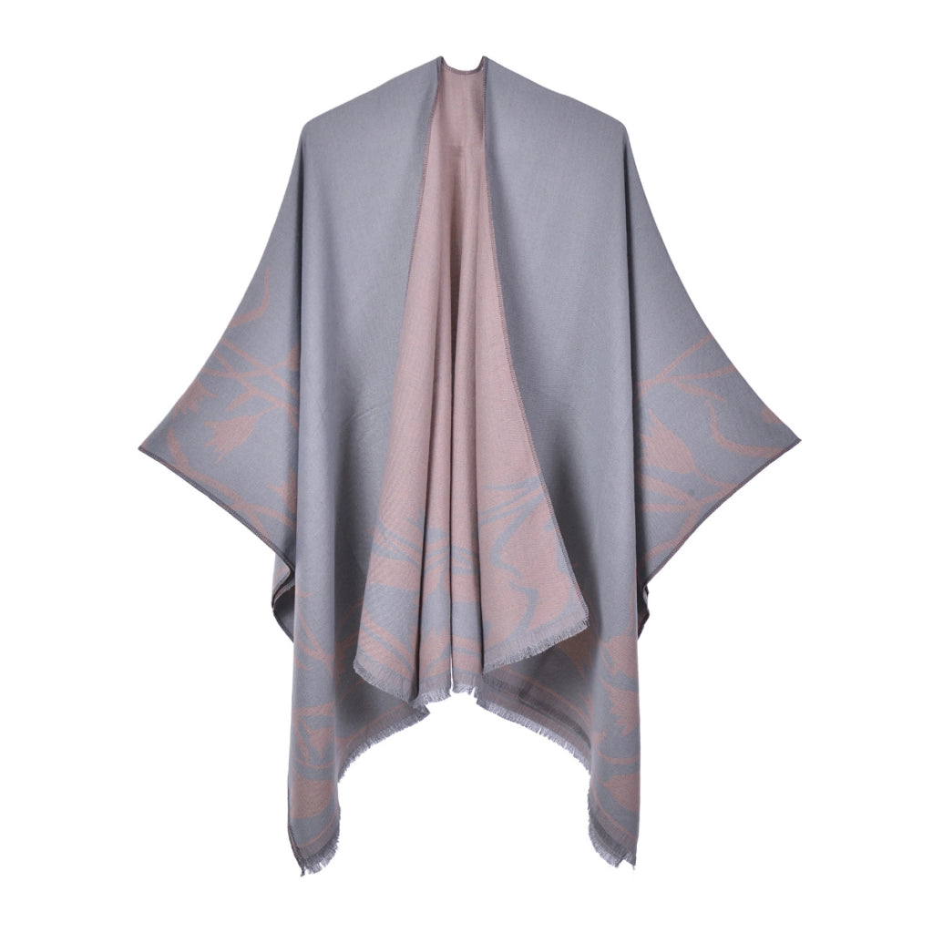 Sciarpa retr¨° a doppio strato con spacco, adatta a tutte le stagioni, mantella da donna in cashmere con nappe.