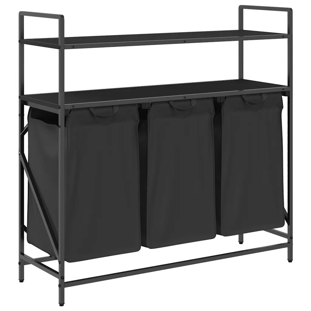 Cesto Portabiancheria 3 Scomparti con Ripiani Rovere Nero CFW6258898