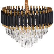 Lampadario Lampada a sospensione in ferro nero e oro con cristalli Illuminazione Glamour