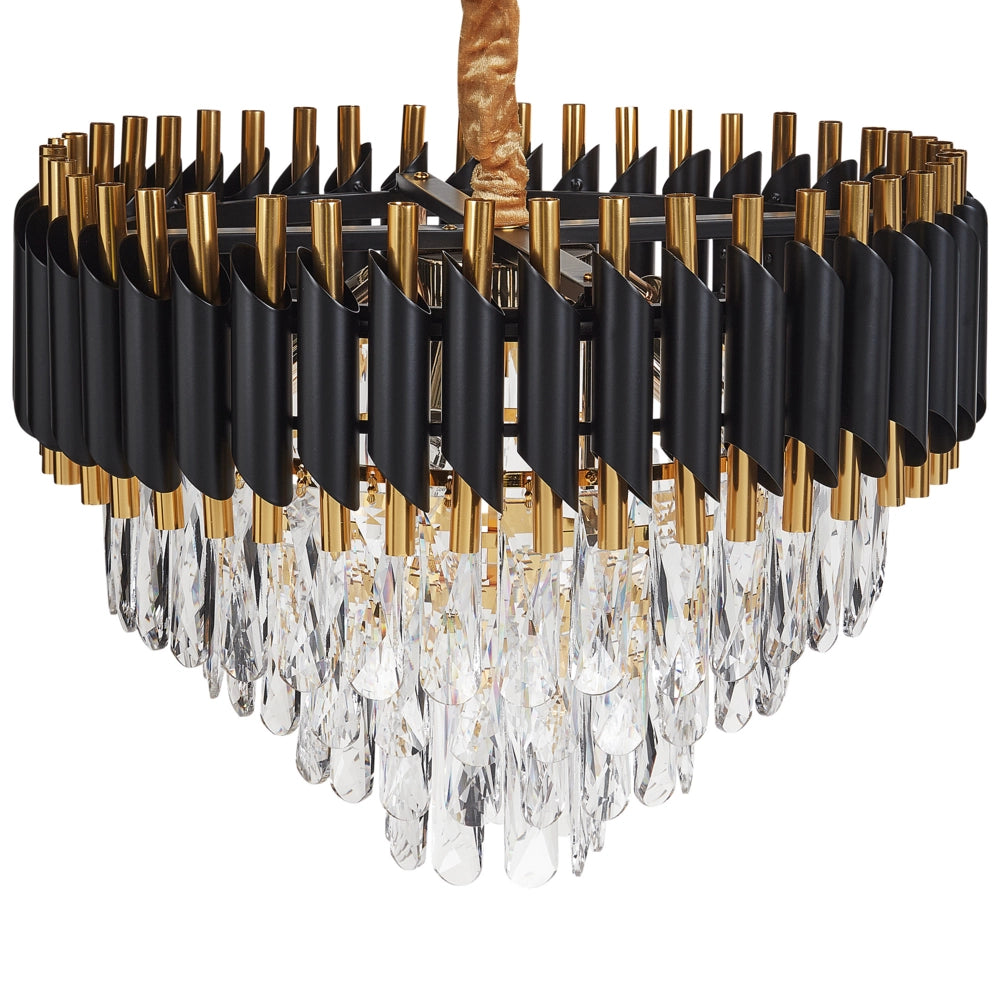Lampadario Lampada a sospensione in ferro nero e oro con cristalli Illuminazione Glamour