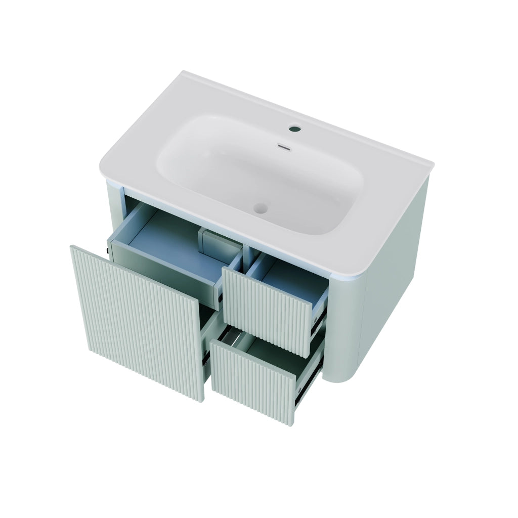 Mobile sottolavabo sospeso con 4 cassetti; luce LED con sensore; struttura verticale; per bagno; 80.5 × 47.5 × 51 cm