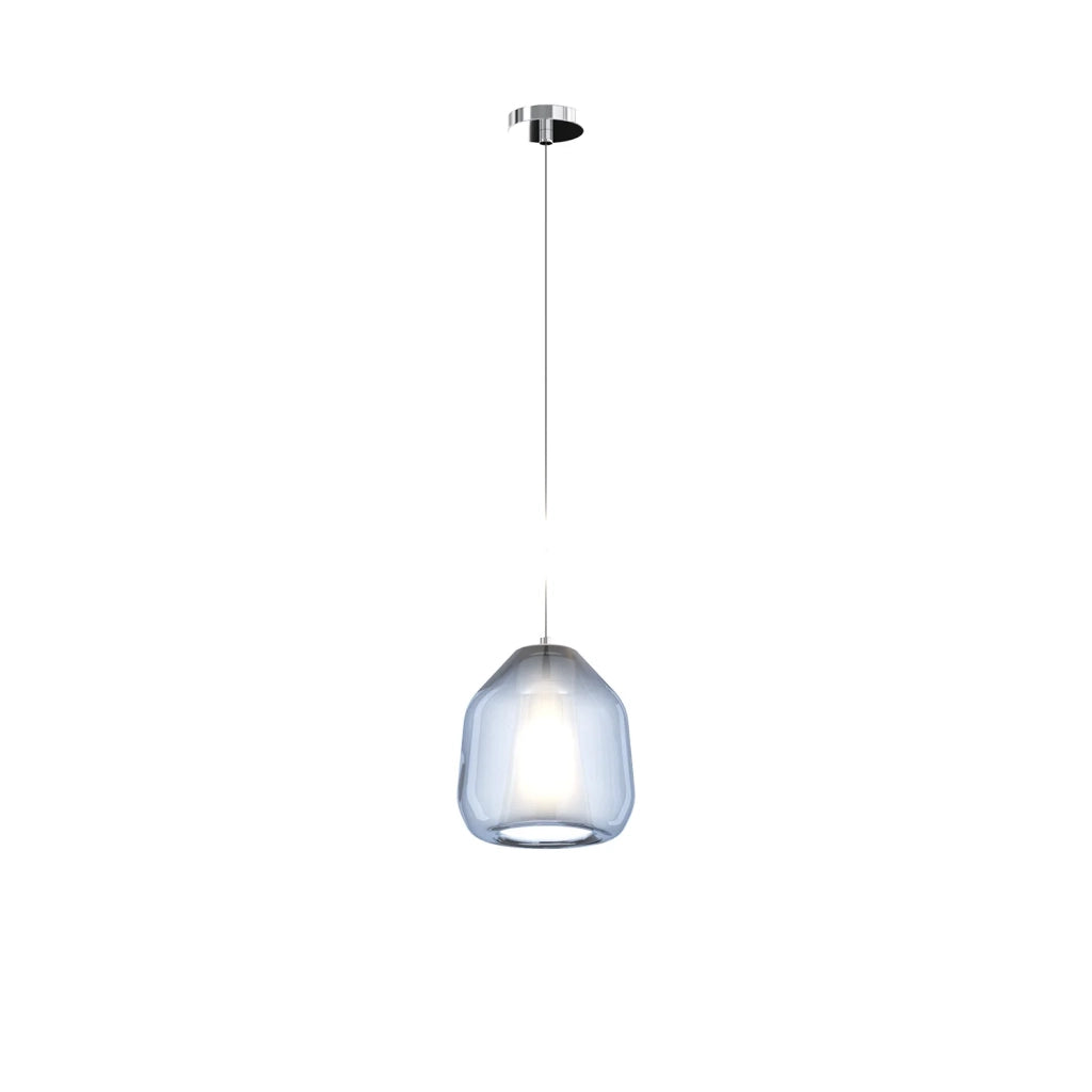 Sospensione Contemporanea Double Skin Beta Metallo Cromo Vetro Blu 1 Luce E27