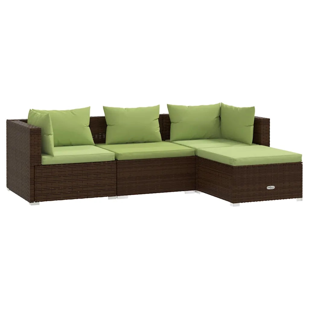 Set Divani da Giardino 4 pz con Cuscini in Polyrattan Marrone cod mxl 38893