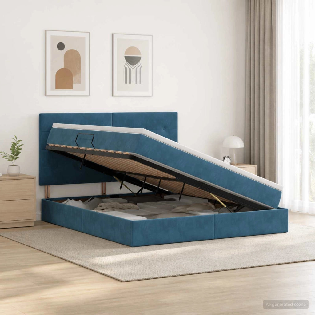 Letto con contenitore e materasso Blu Scuro 160 x 200 cm 3459703